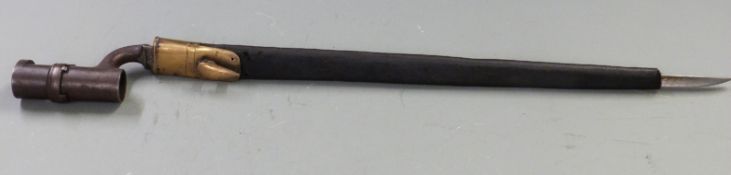 British 1853 pattern socket bayonet with some clear stamps to 43cm blade and 412564 to socket,