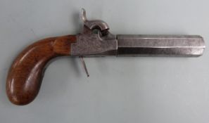 Unnamed 15 bore percussion hammer action pocket pistol with engraved lock and folding trigger,