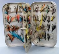Wheatley fly box containing a large collection of sea trout and salmon flies