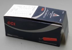 Three-hundred-and-fifty CCI .17 HMR TNT rifle cartridges, sealed in original boxes. PLEASE NOTE THAT