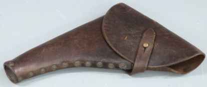 British WWI Webley leather pistol or revolver holster, indistinctly stamped and dated 1917 to belt