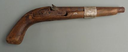 Percussion hammer action pistol with 9 inch graduated barrel, overall length 38cm.