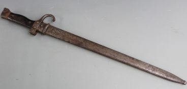 French 1892 pattern Mannlicher Berthier bayonet, stamped 78332 to quillon and scabbard, with 40cm