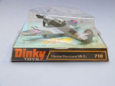 Dinky Toys diecast model Hawker Hurricane Mk IIc aeroplane, 718, in original bubble packed box.