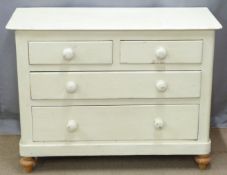 Painted pine chest of two over two drawers, W107 D44 H80cm