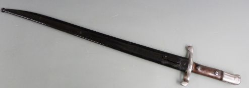 Austrian/ Portuguese 1886 Steyr sword bayonet with 47cm fullered blade and scabbard
