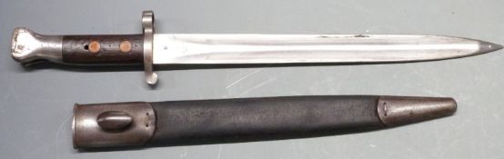 British 1888 pattern bayonet Mk1 second type with grip plates secured by two rivets, clear stamps to