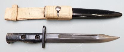 British L1A3 bayonet with 20cm short fullered bowie style blade, scabbard and frog
