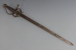 Spanish short sword with wire grip and decorated 60cm blade marked Toledo