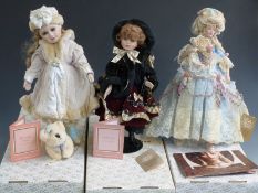 Three Franklin Mint Heirloom dolls two limited edition Emily Jane and Alexandra Louise and Marie