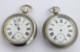 Two British Railways Scottish region Record keyless winding open faced pocket watches, both with