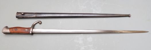 Belgium 1882 pattern bayonet with downswept quillon stamped 28814 to crosspiece, 52cm blade, with