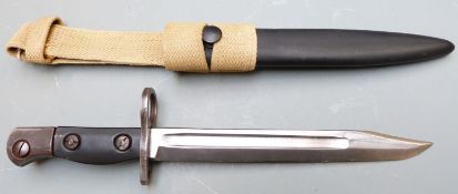 British No5 Mk1 bayonet with 20cm fullered bowie blade, scabbard and frog