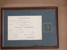 German Third Reich Nazi wound badge, framed and mounted with certificate