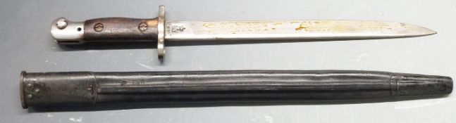 British 'Indian' pattern No1 Mk2 bayonet, some clear stamps including RFI to ricasso, 30.5cm blade
