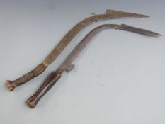 Two 19thC African Democratic Republic of Congo Zande/Azande iron throwing axes/knives with wooden