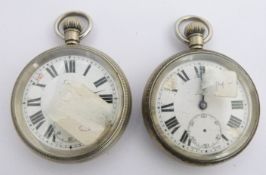 Two British Railways Midland Region Limit keyless winding open faced pocket watches, both with