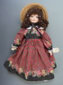 Linda Murray felt doll with painted features, stitched hands and soft body, in tartan dress, 73cm