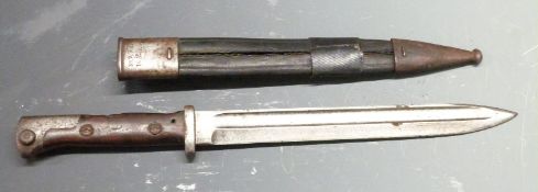 German 71/84 pattern bayonet with trimmed muzzle ring, shaped grip, Soemmerda maker to ricasso, 2.
