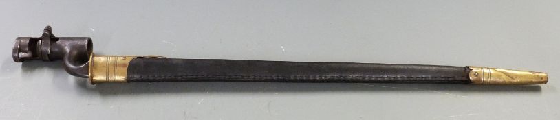 British 1853 pattern socket bayonet with some clear stamps to 43cm blade and 1204 to frog stud, with
