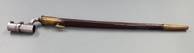 British 1853 pattern socket bayonet, clear stamps to 43cm blade, with scabbard