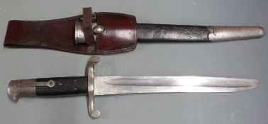 British 1860 pattern volunteer bayonet shortened for cadets, stamped to 29cm blade, with scabbard