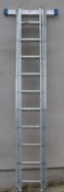 Zarges Zaletta triple extending aluminium ladder with stablising bar to base