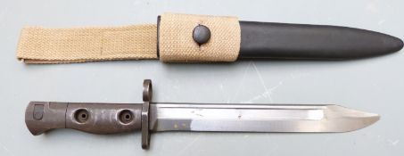 British trials X4E1 bayonet made at Enfield, stamped CA 1957 to ricasso with 20cm fullered bowie