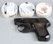 Webley Sprint .22 starting pistol together with three boxes of 6mm blanks.