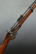 Enfield pattern percussion hammer action rifle with lock stamped with crown over 'VR' cypher,