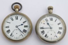 Two keyless winding open faced pocket watches, one a Limit British Railways Midland region the other