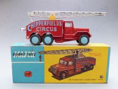 Corgi Major Toys diecast model Chipperfield's Circus Crane Truck with red body, blue hubs and