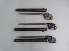 Three British No4 Mk2 spike bayonets with 20cm blades and scabbards
