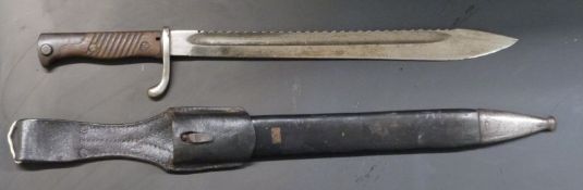 German 1898/05 pattern sawback bayonet, later type with trimmed muzzle ring and flashguard, some