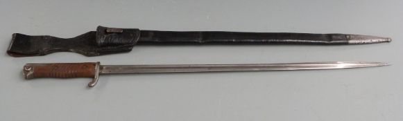 German S98 pattern bayonet with one piece wooden grip, clear stamps for Erfurt, 52cm pipeback blade,