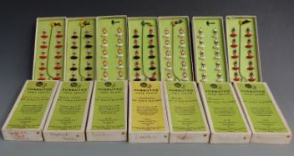 Seven Subbuteo table soccer teams comprising Sheffield United 9, Blackpool 13, Liverpool 14, Arsenal