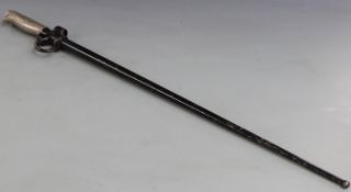 French 1886 pattern Lebel bayonet with downswept quillon, stamped B to 52cm cruciform blade, with