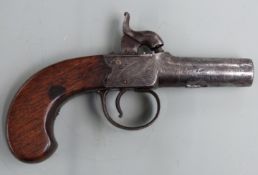 Adkin of Bungay percussion hammer action pocket pistol with named and engraved lock, shaped wooden
