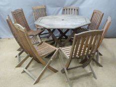 Teak garden table and chairs, diameter 120cm