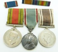 WWII Defence Medal, King George VI coronation medal and Police Long Service and Good Conduct Medal