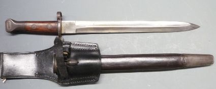 British 1888 pattern bayonet commercial/ volunteers type no oil hole or markings, blade length 30cm,