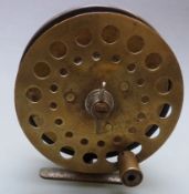 Allcock Aerialite centrepin fishing reel with bespoke ventilated brass front plate, diameter 12.5cm