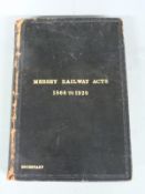 Victorian Mersey Railway Acts 1866-1920 leather bound book, height 27cm