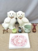 Pair of large Staffordshire fire dogs, Beswick foal, Spode Archives plate, retro German jug etc