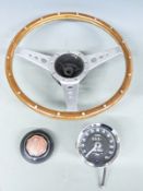 Moto-Lita wooden rimmed classic car steering wheel with splined fitment, in Classic Gold box