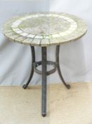 Circular garden table with marble inset centre, diameter 70 H74cm