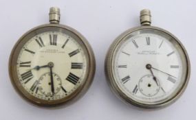 Two British Railways Midland region keyless winding open faced pocket watches, one Waltham the other