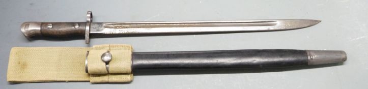 British 1907 pattern sword bayonet, some clear stamps to ricasso, 43cm fullered blade with