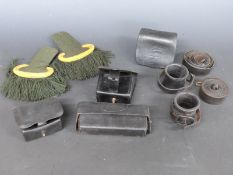 American Civil War era accoutrements comprising four US Navy pouches stamped Navy Yard Phila 1863,