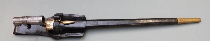 British 1853 pattern socket bayonet, some clear stamps to 44cm blade and SVC 411 to socket, SVC to
